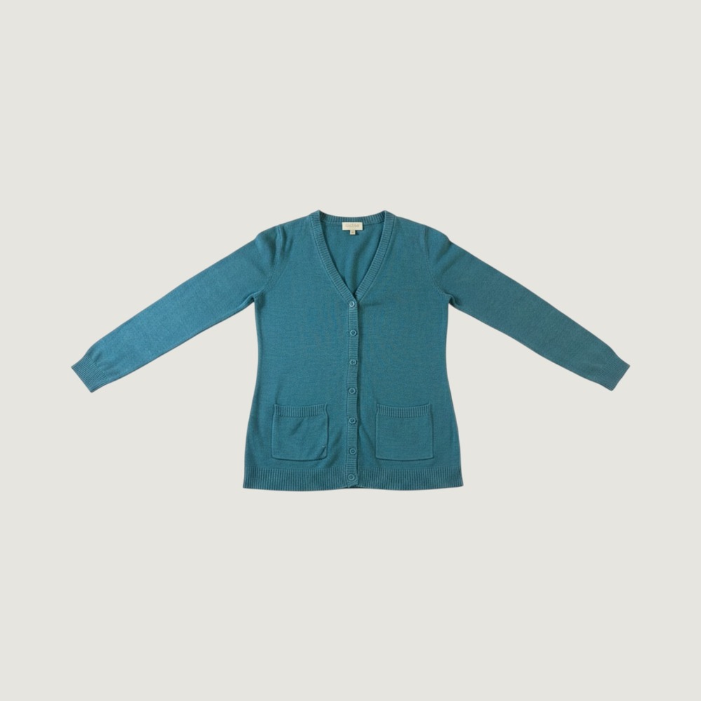ModCloth Teal Blue V-Neck Button Front Cardigan Sweater Cotton Modal Small
